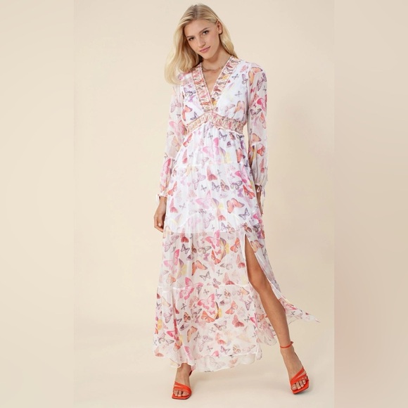 NWT Hale Bob Bluebell Maxi Dress Ivory Butterfly - Picture 1 of 10